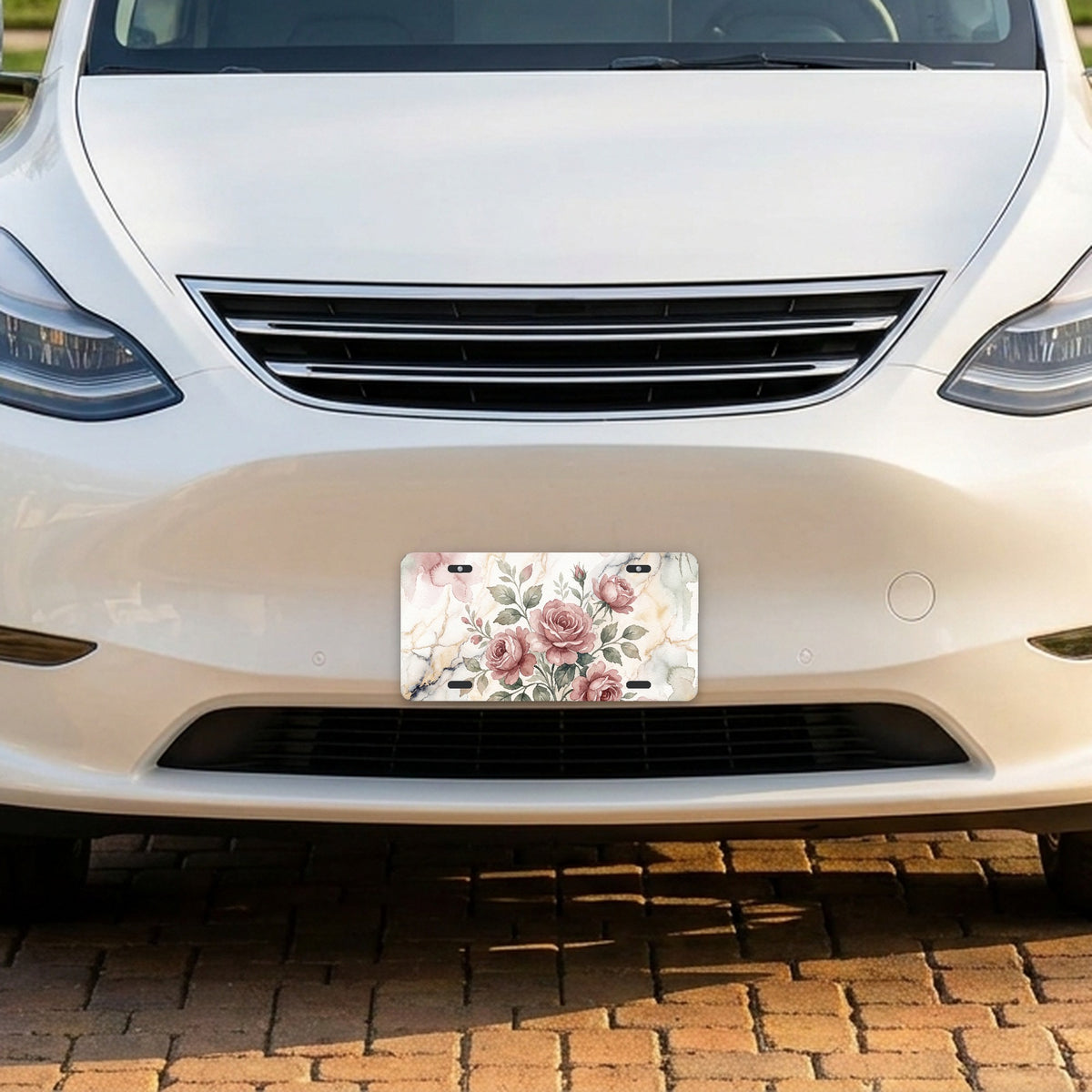 Vintage Rose Bouquet aluminum front license plate