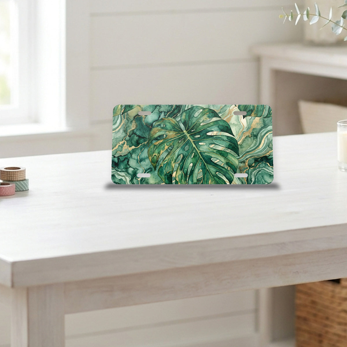 Tropical Monstera aluminum front license plate