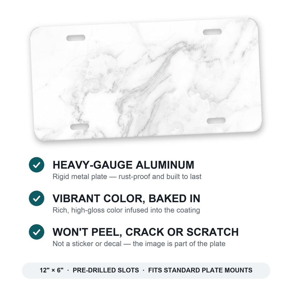 White Marble aluminum front license plate