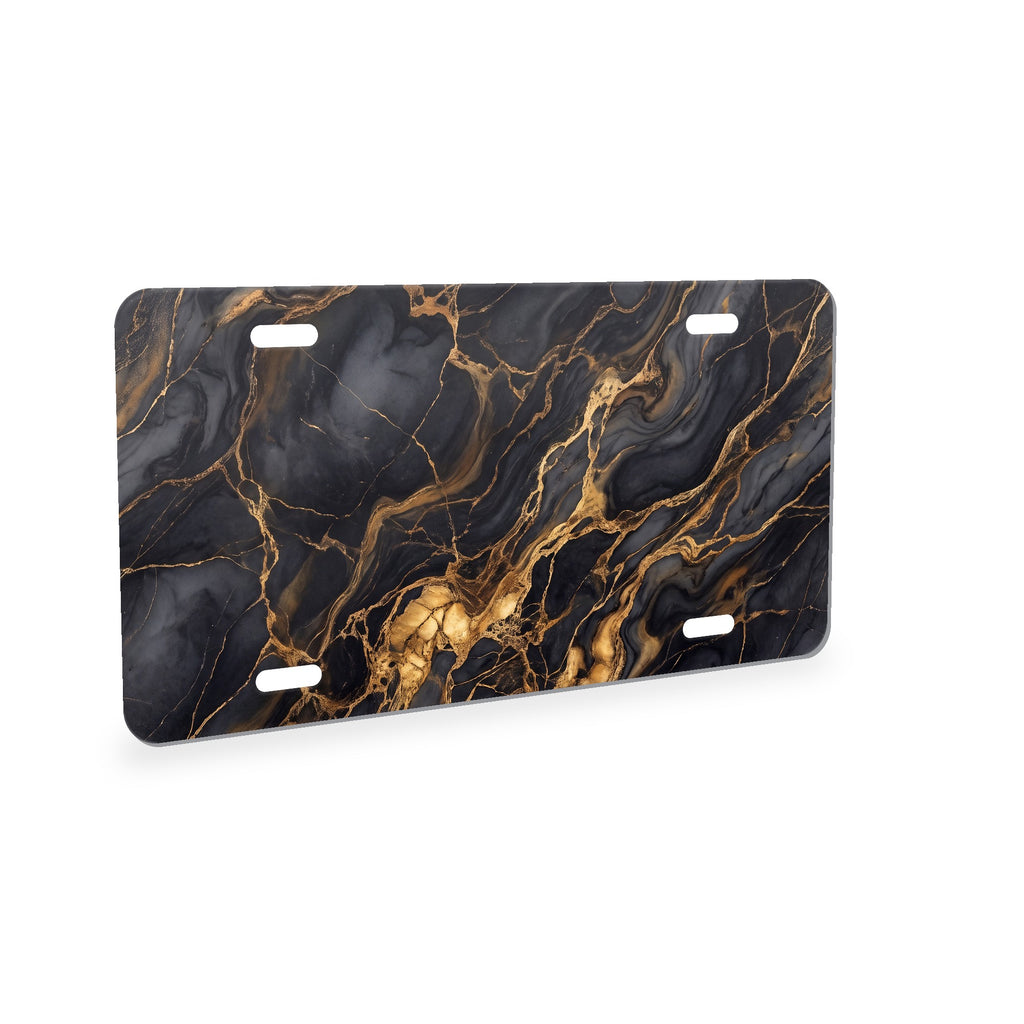 Black Gold Marble aluminum front license plate