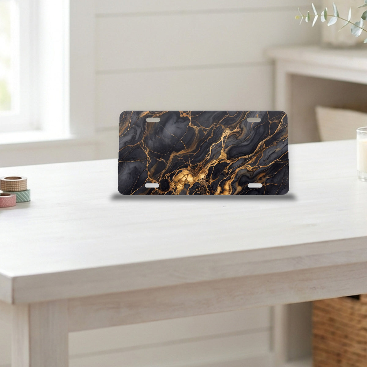 Black Gold Marble aluminum front license plate