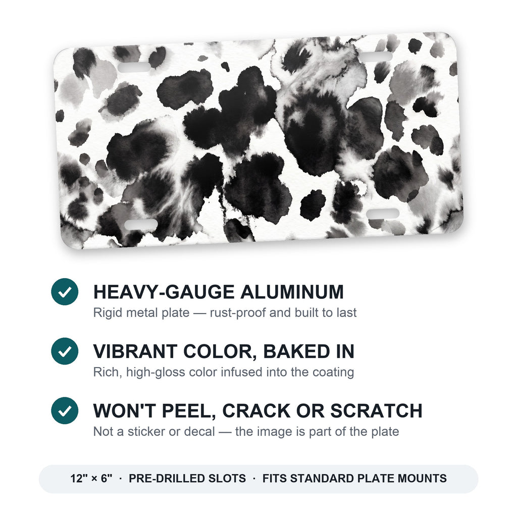 Cow Print aluminum front license plate
