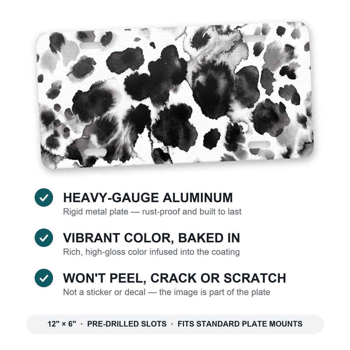 Cow Print aluminum front license plate