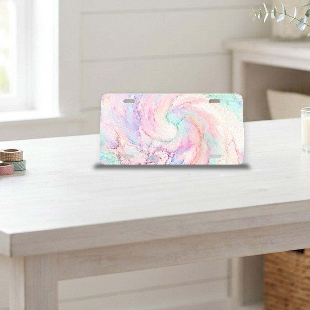 Pastel Tie-Dye aluminum front license plate
