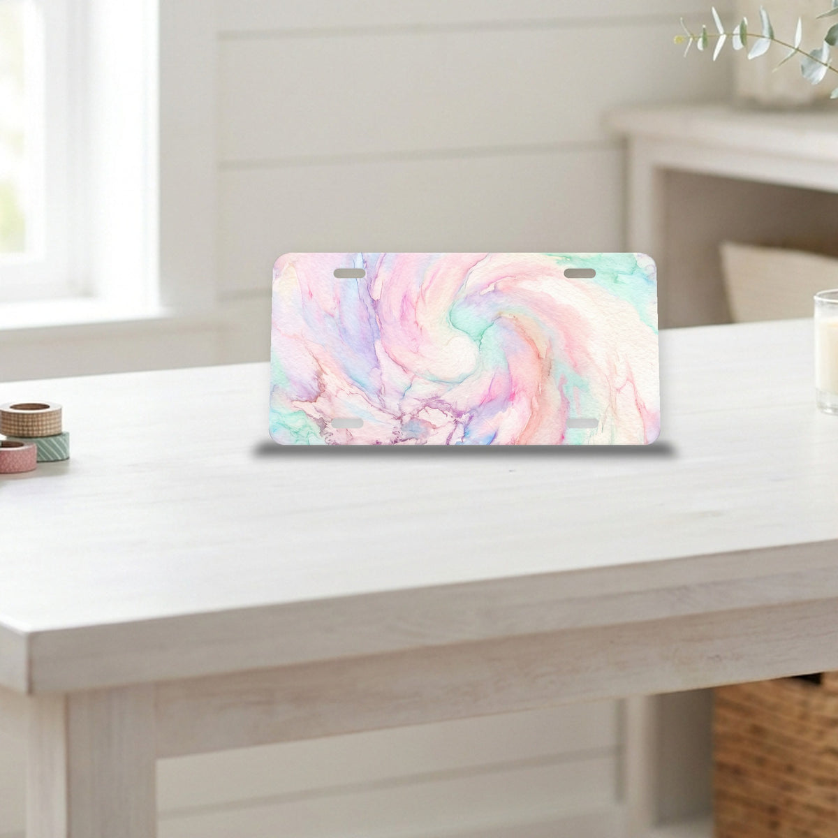 Pastel Tie-Dye aluminum front license plate