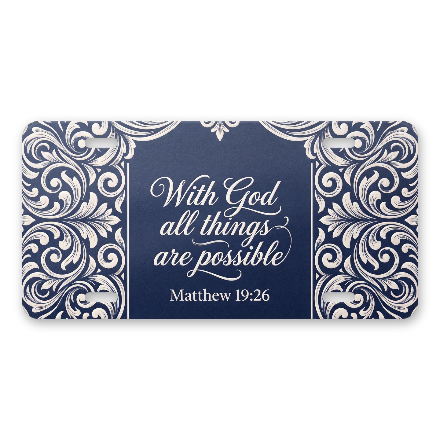 Matthew 19:26 aluminum front license plate