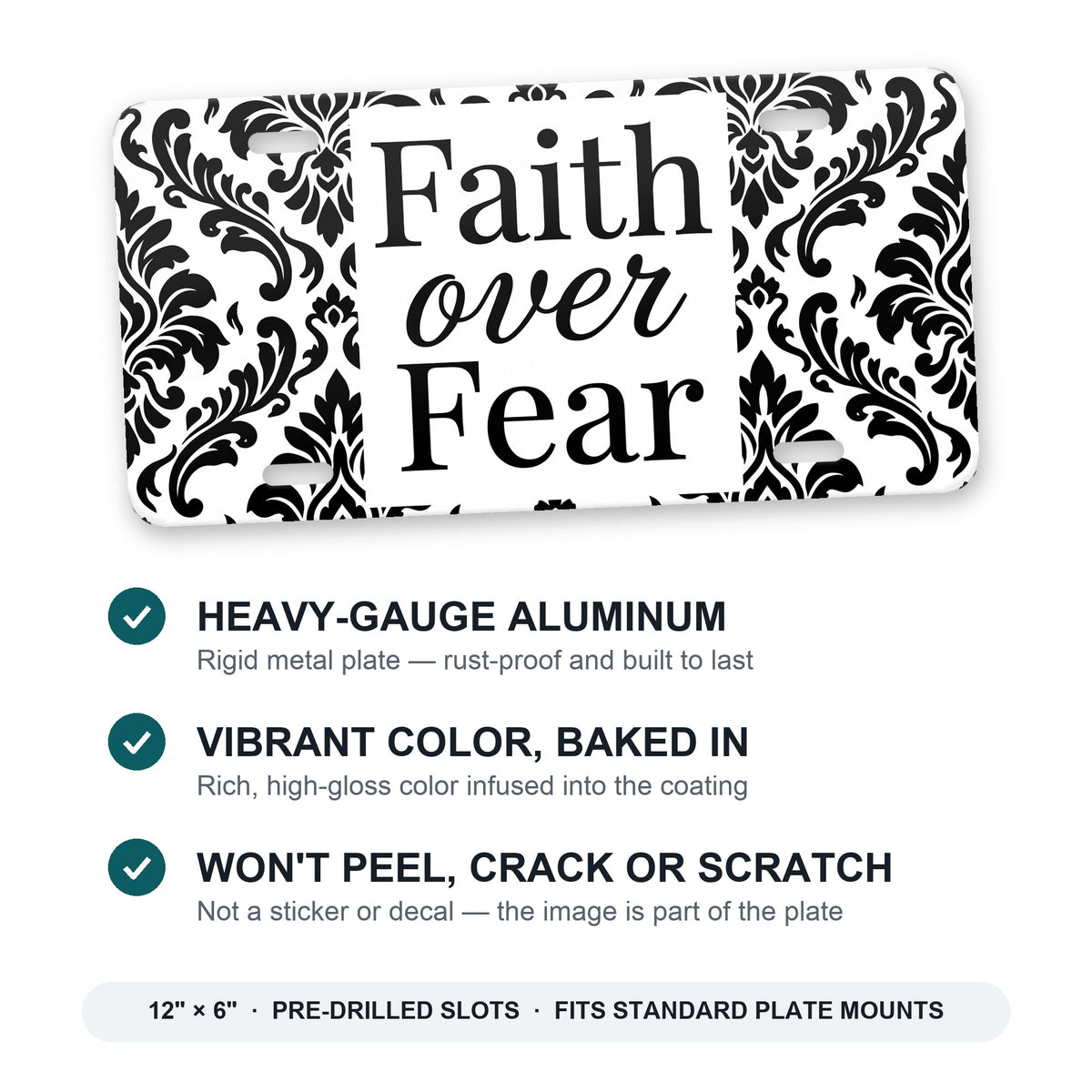 Faith Over Fear aluminum front license plate