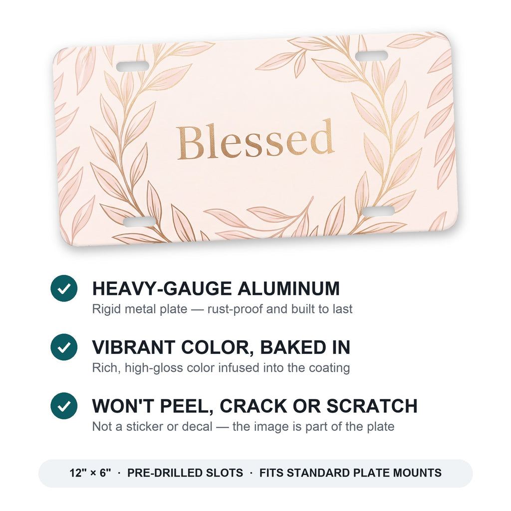 Blessed Script aluminum front license plate