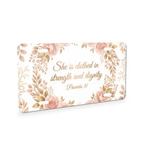 She Is Clothed In Strength aluminum front license plate