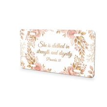 She Is Clothed In Strength aluminum front license plate