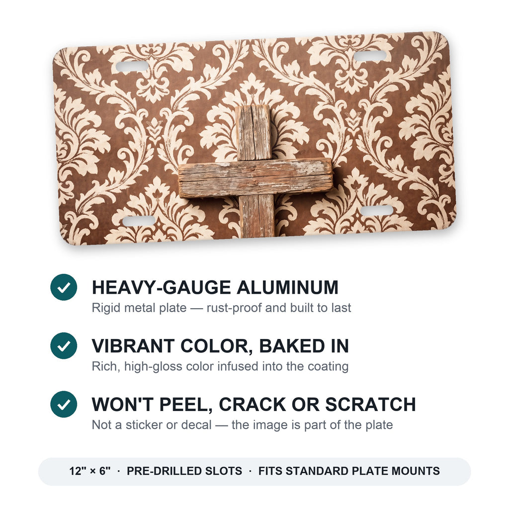 Wooden Cross aluminum front license plate