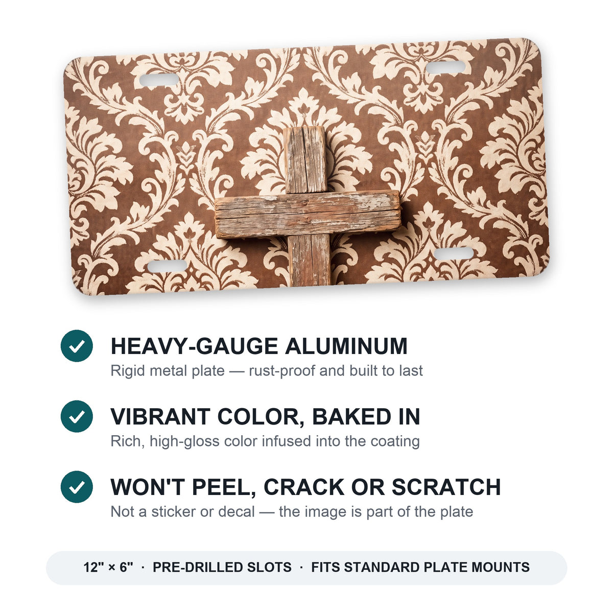 Wooden Cross aluminum front license plate