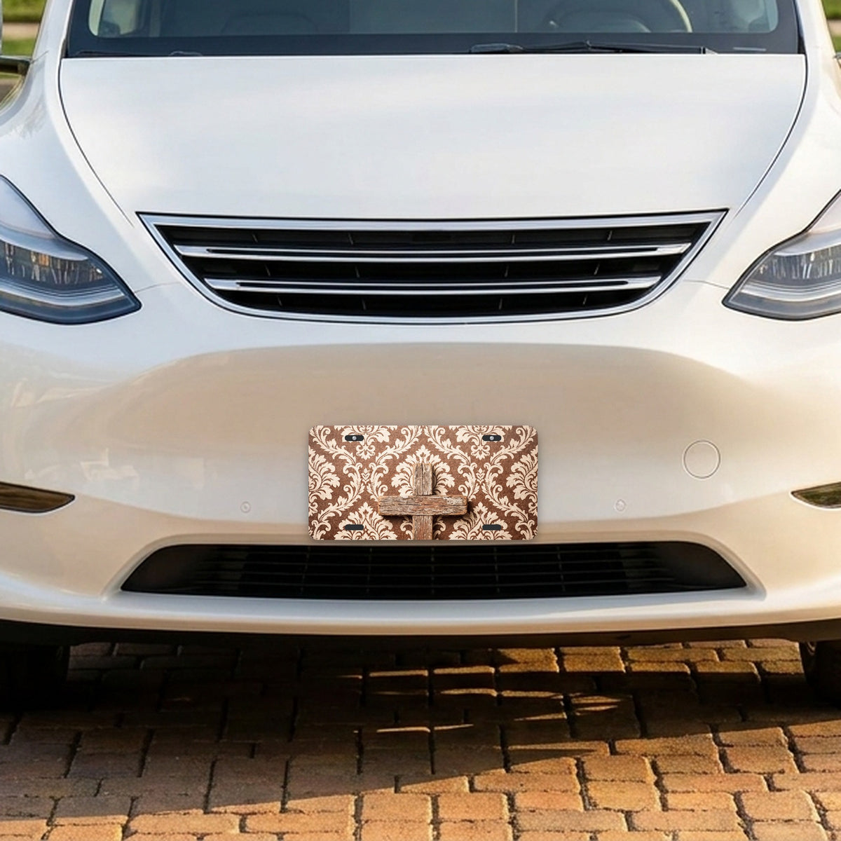 Wooden Cross aluminum front license plate