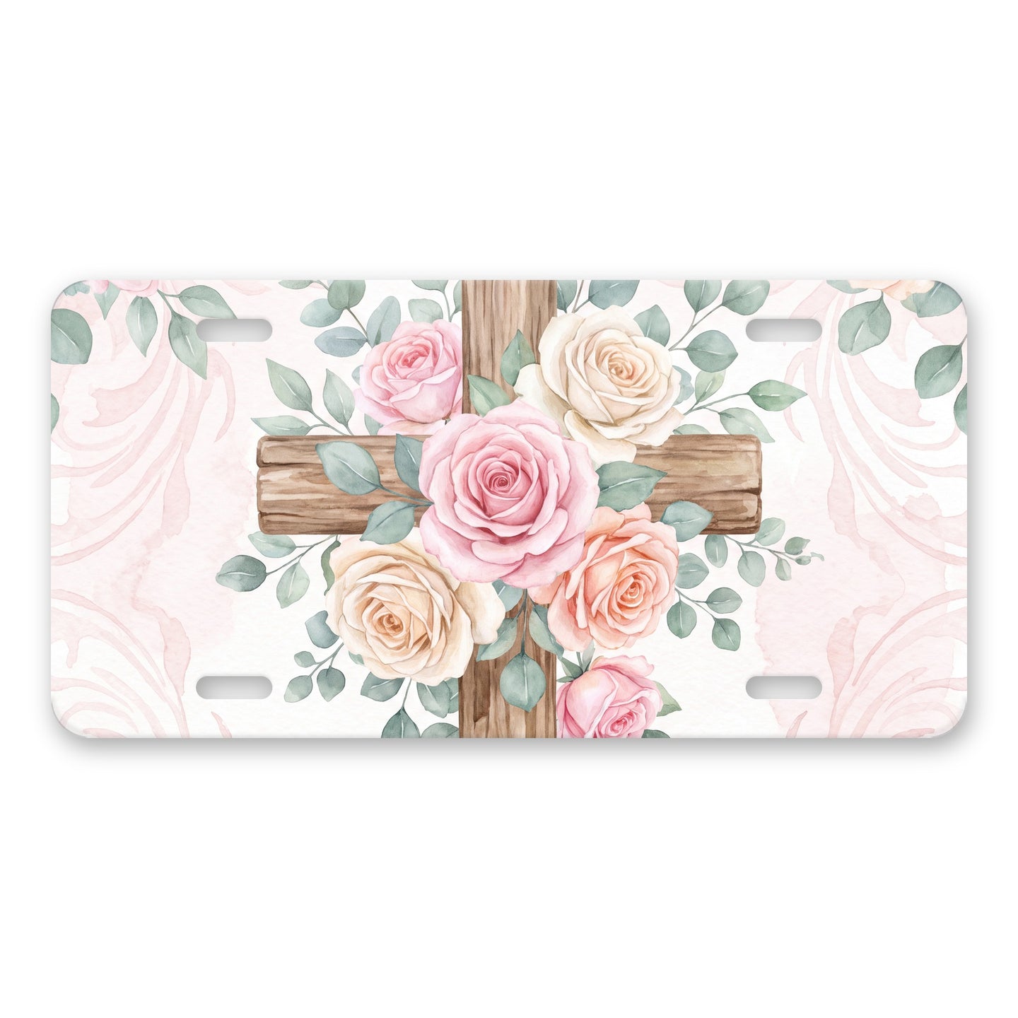 Floral Cross aluminum front license plate