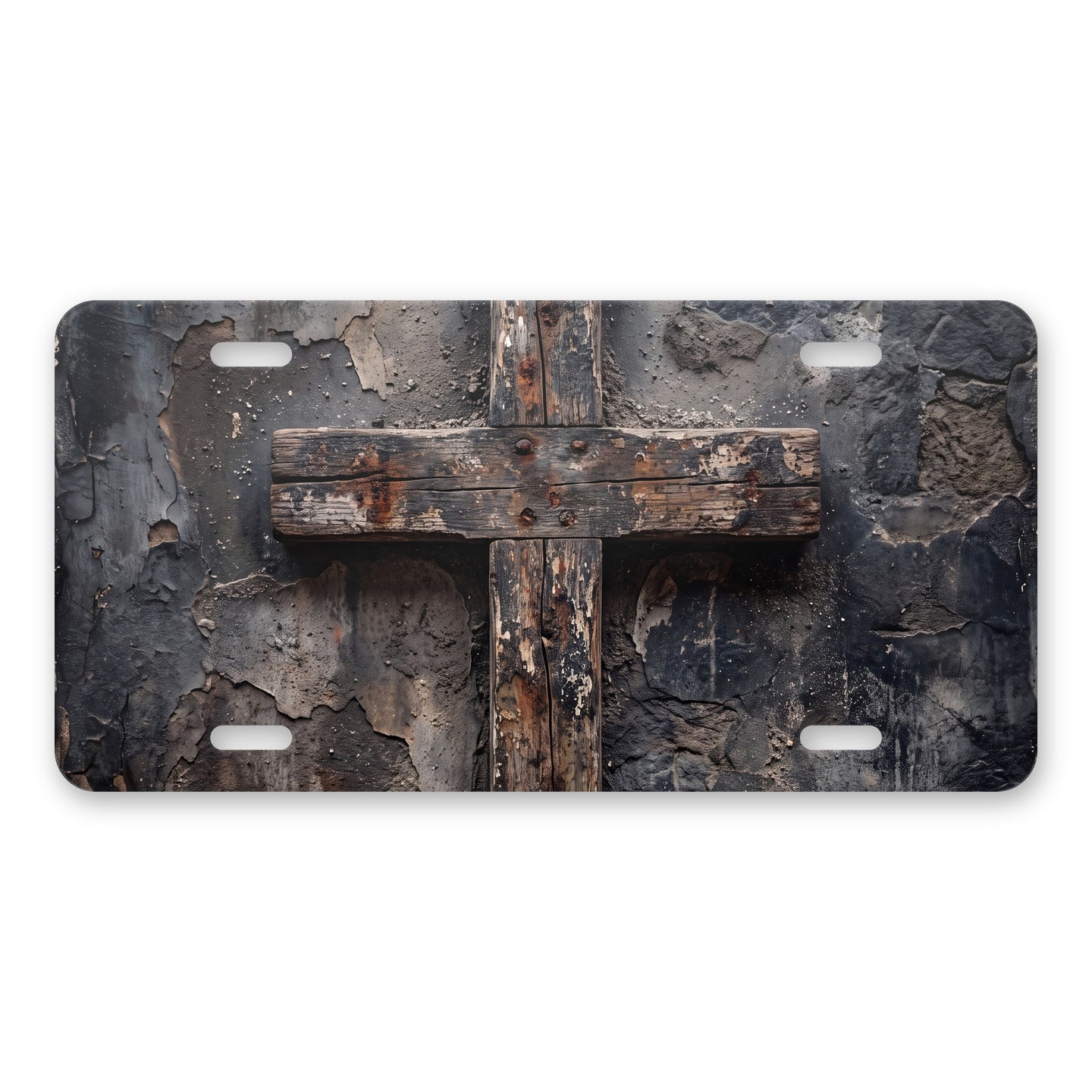 Distressed Cross aluminum front license plate