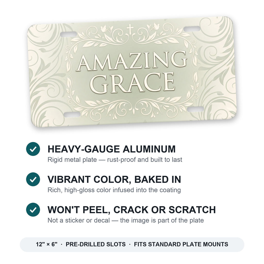 Amazing Grace aluminum front license plate