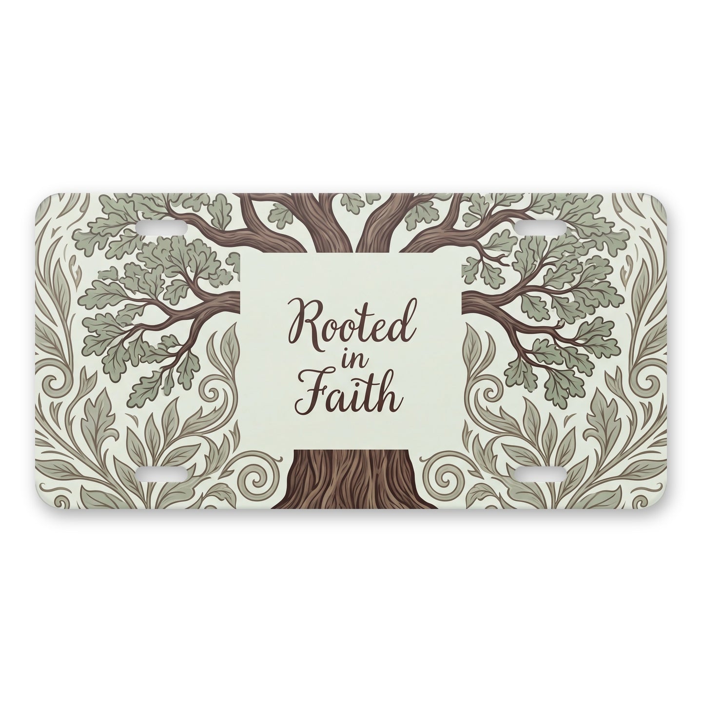Rooted In Faith Tree aluminum front license plate