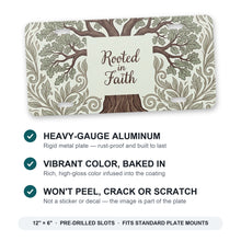 Rooted In Faith Tree aluminum front license plate