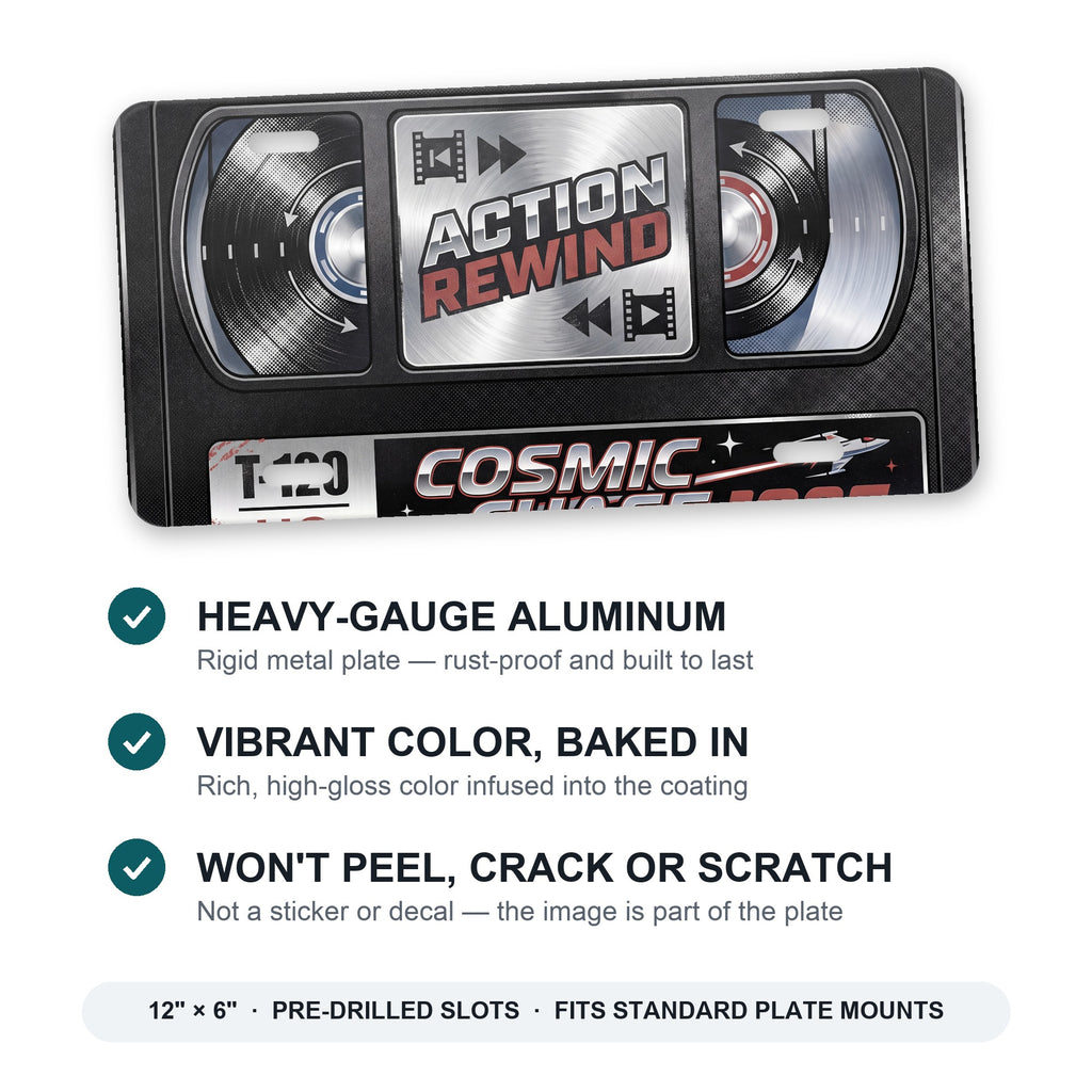 VHS Tape aluminum front license plate