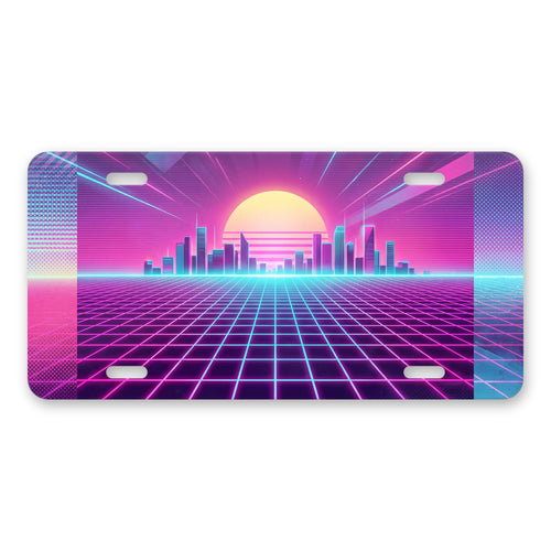 80s Neon Grid aluminum front license plate