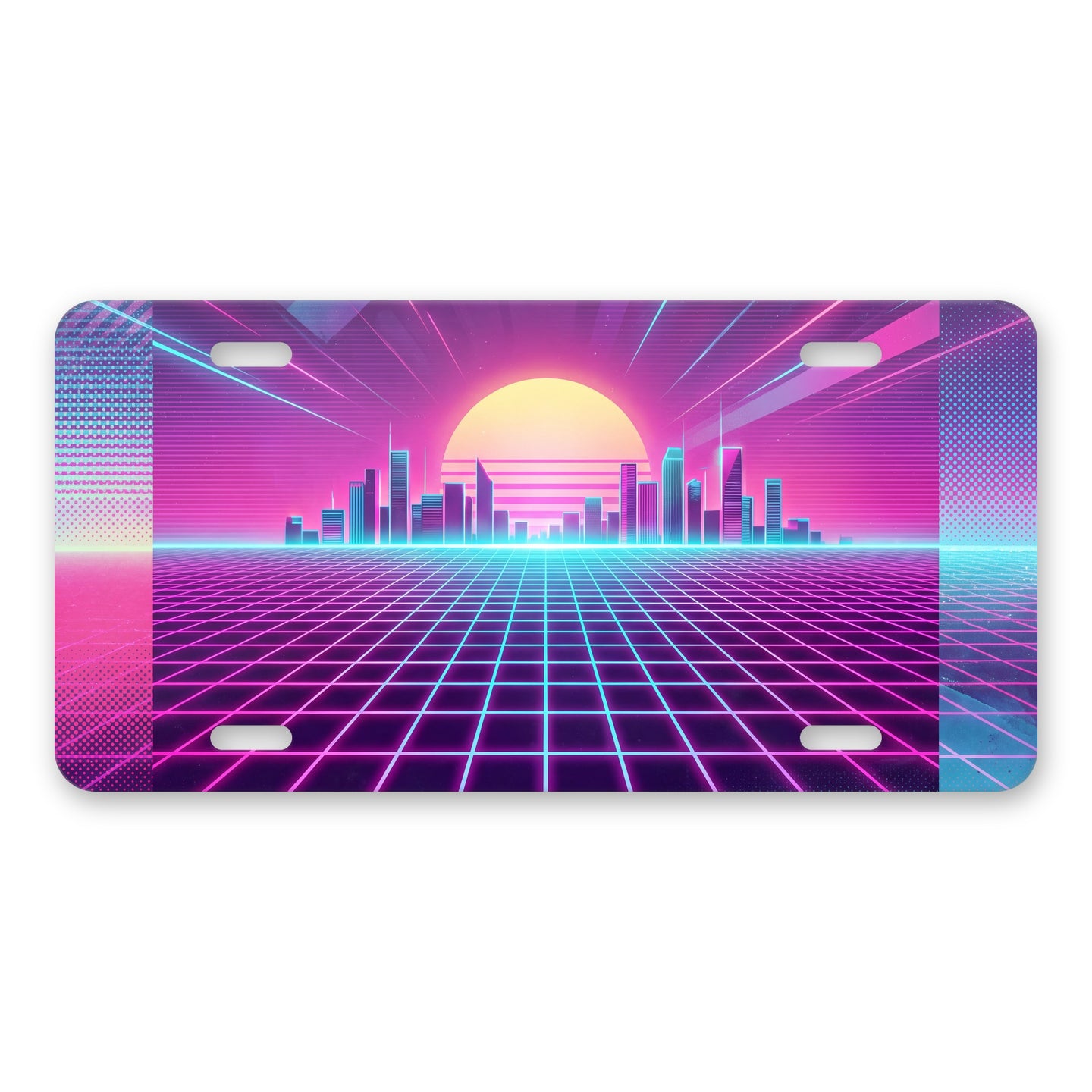 80s Neon Grid aluminum front license plate