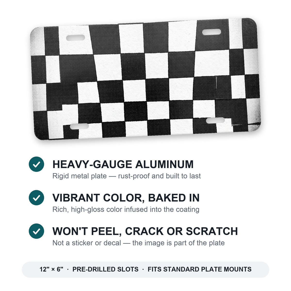 Checkerboard aluminum front license plate
