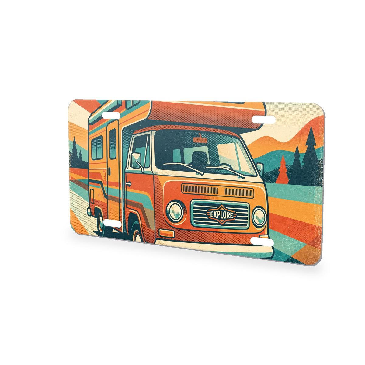 Retro Camper Van aluminum front license plate