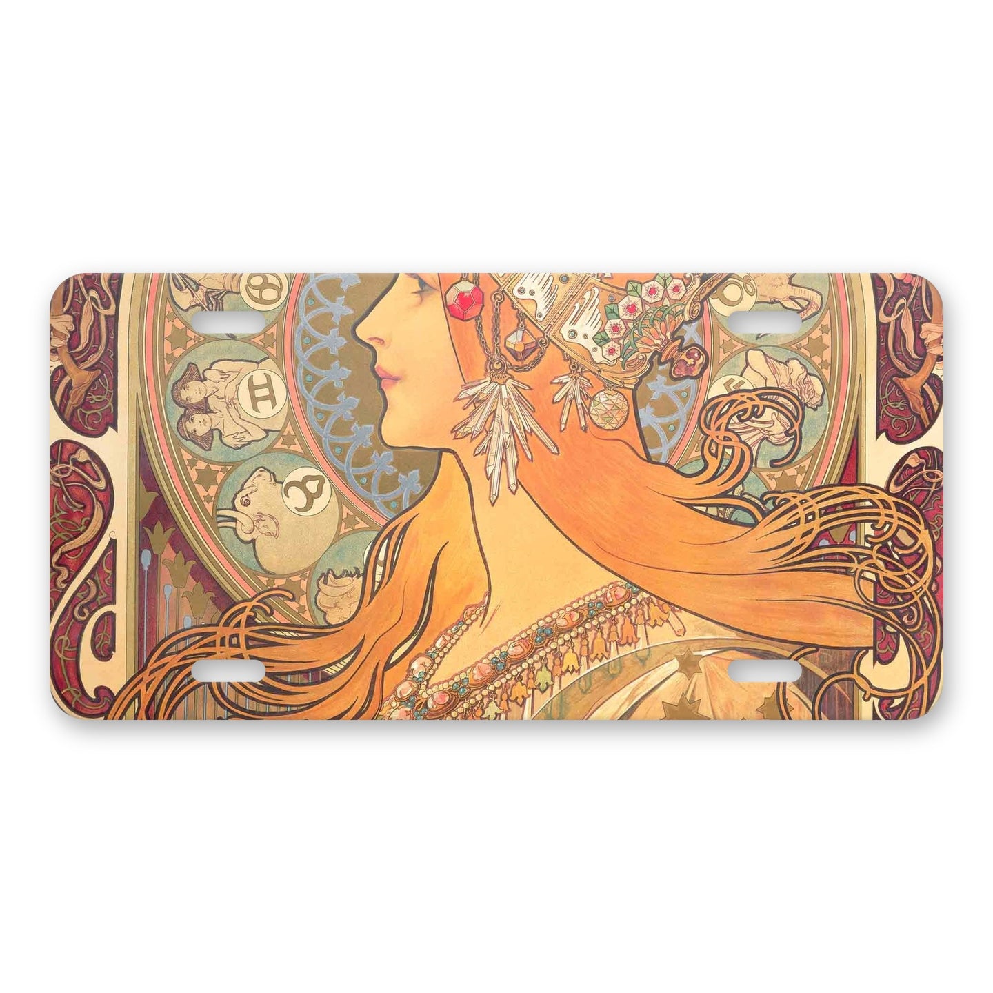 Mucha Art Nouveau aluminum front license plate