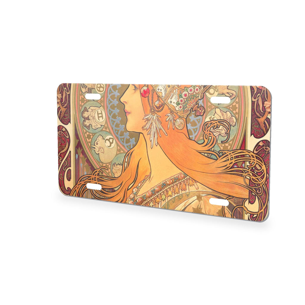 Mucha Art Nouveau aluminum front license plate
