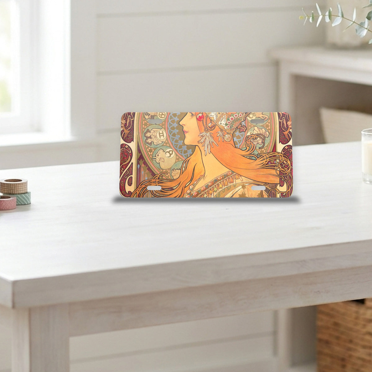 Mucha Art Nouveau aluminum front license plate