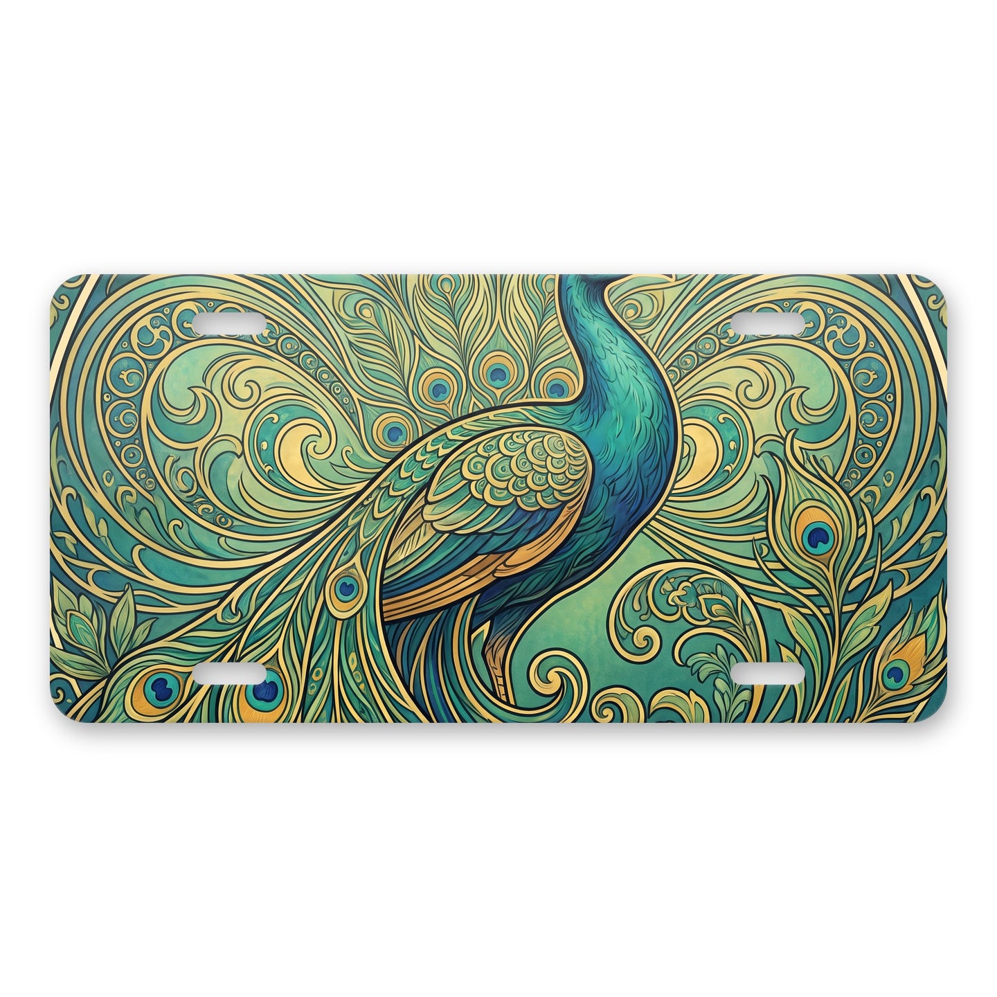 Art Nouveau Peacock aluminum front license plate