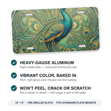 Art Nouveau Peacock aluminum front license plate
