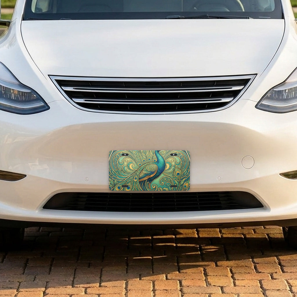 Art Nouveau Peacock aluminum front license plate