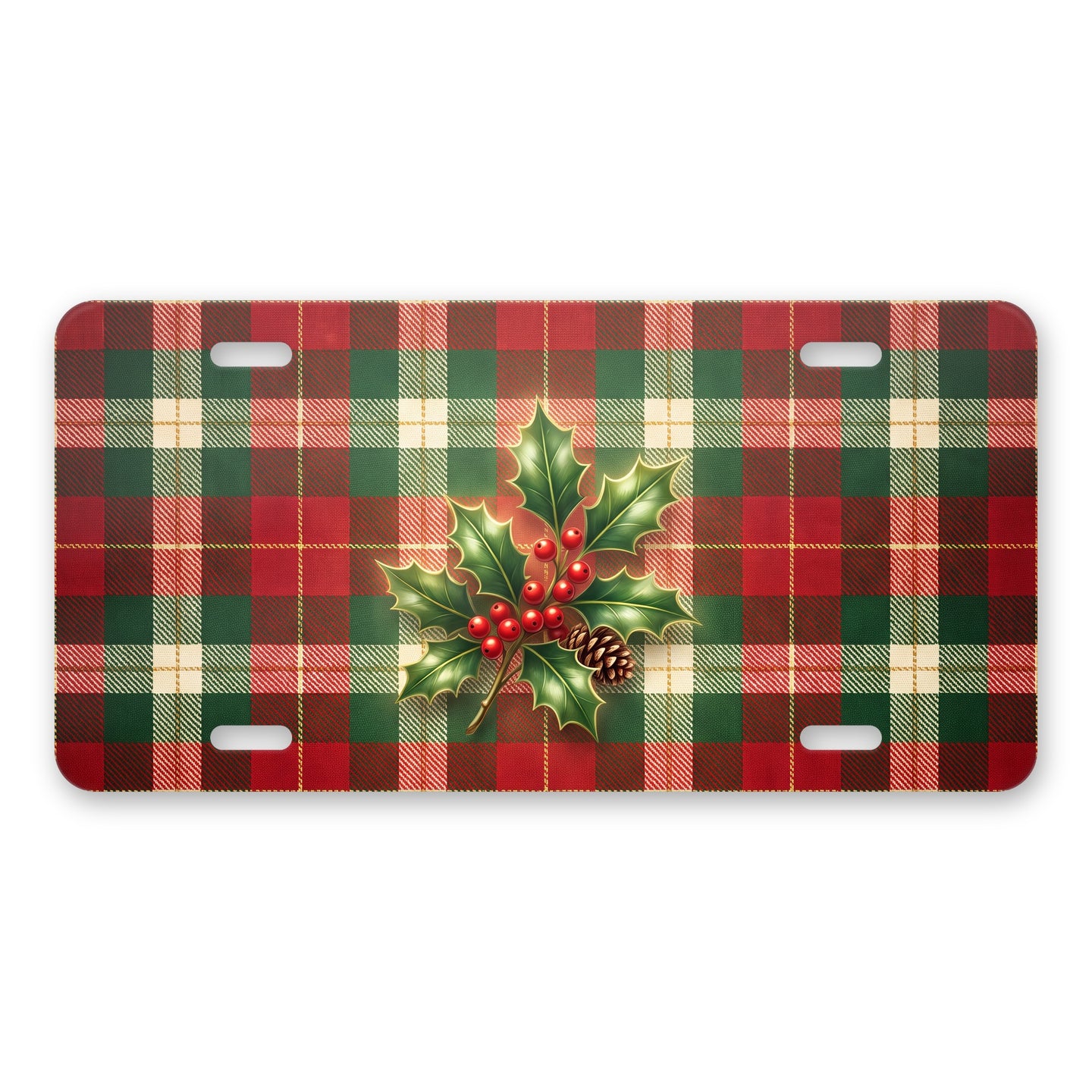 Christmas Plaid aluminum front license plate
