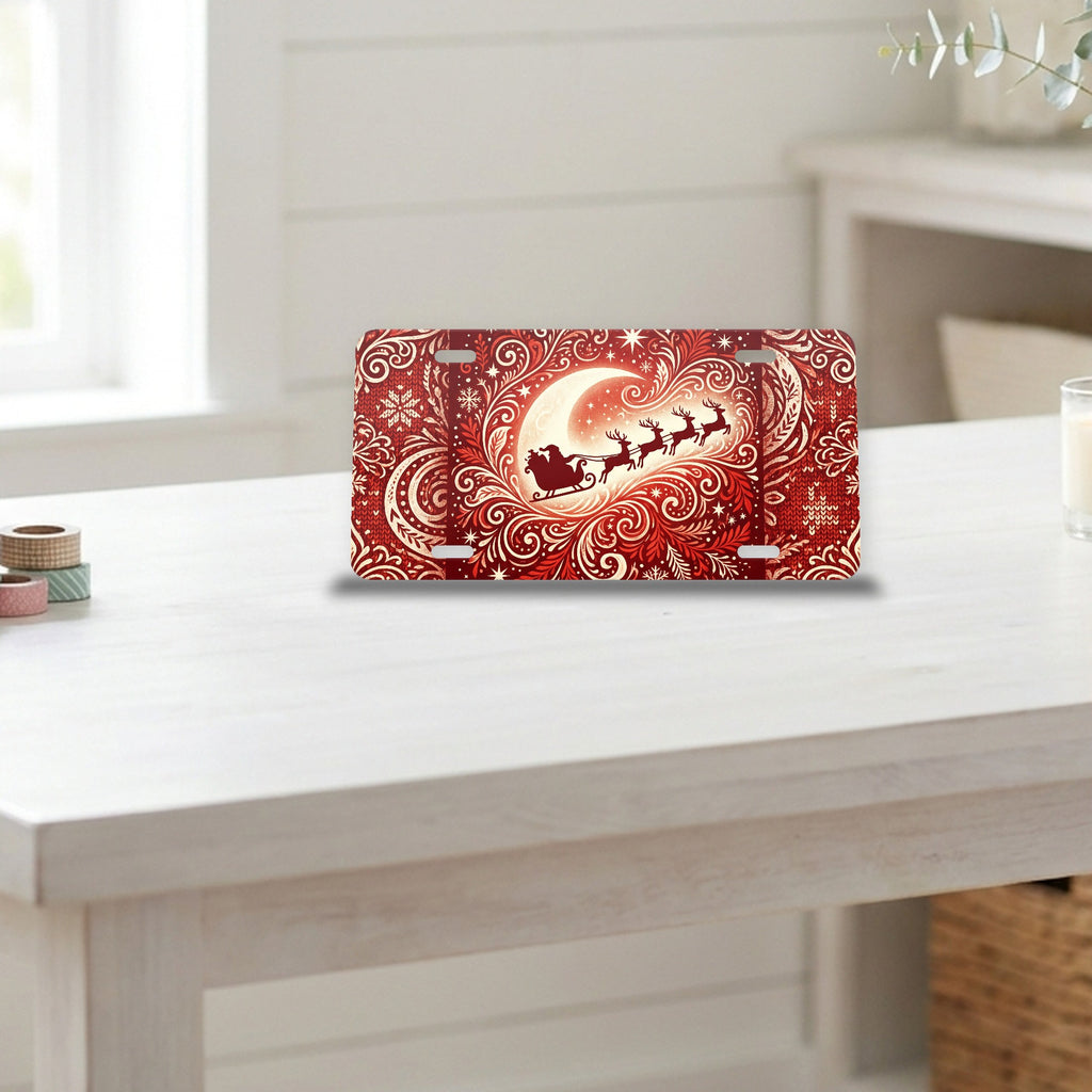 Santa & Reindeer aluminum front license plate
