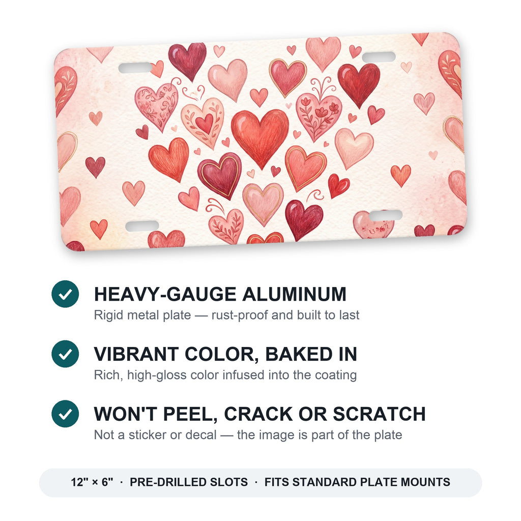 Valentine Hearts aluminum front license plate