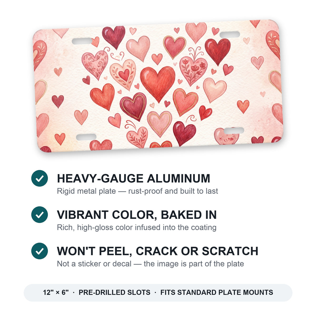 Valentine Hearts aluminum front license plate