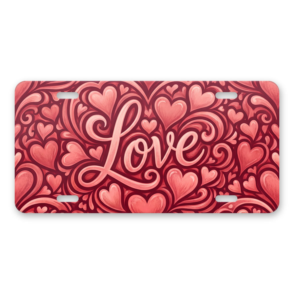 Love Script Hearts aluminum front license plate