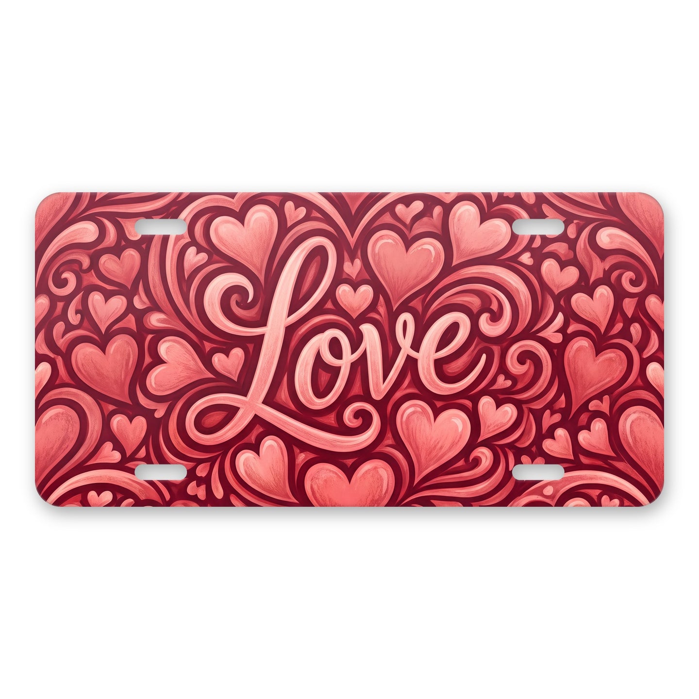Love Script Hearts aluminum front license plate