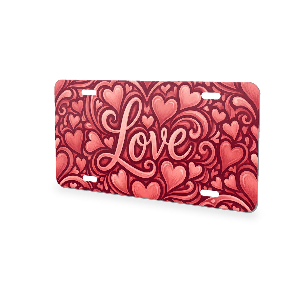 Love Script Hearts aluminum front license plate