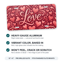 Love Script Hearts aluminum front license plate