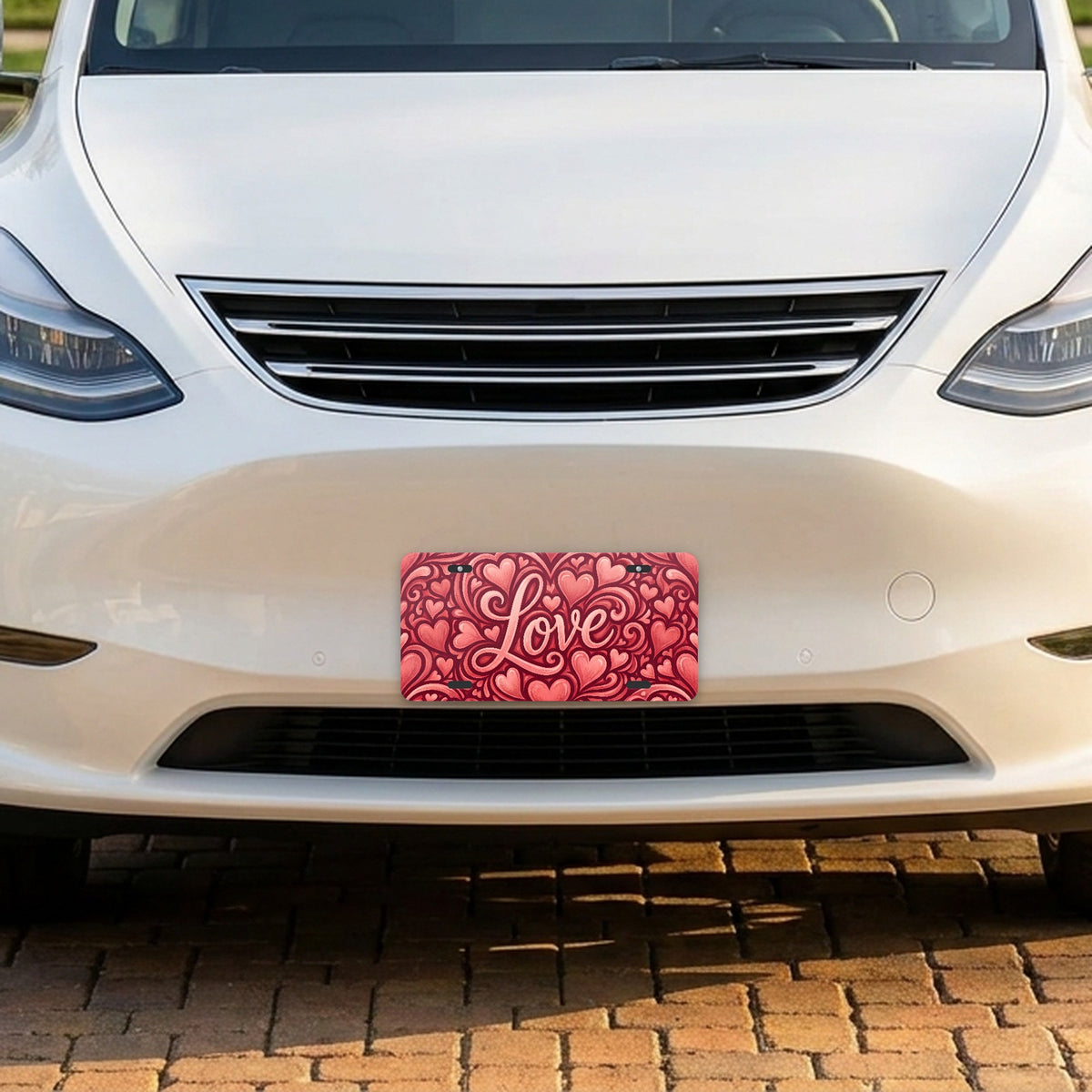 Love Script Hearts aluminum front license plate