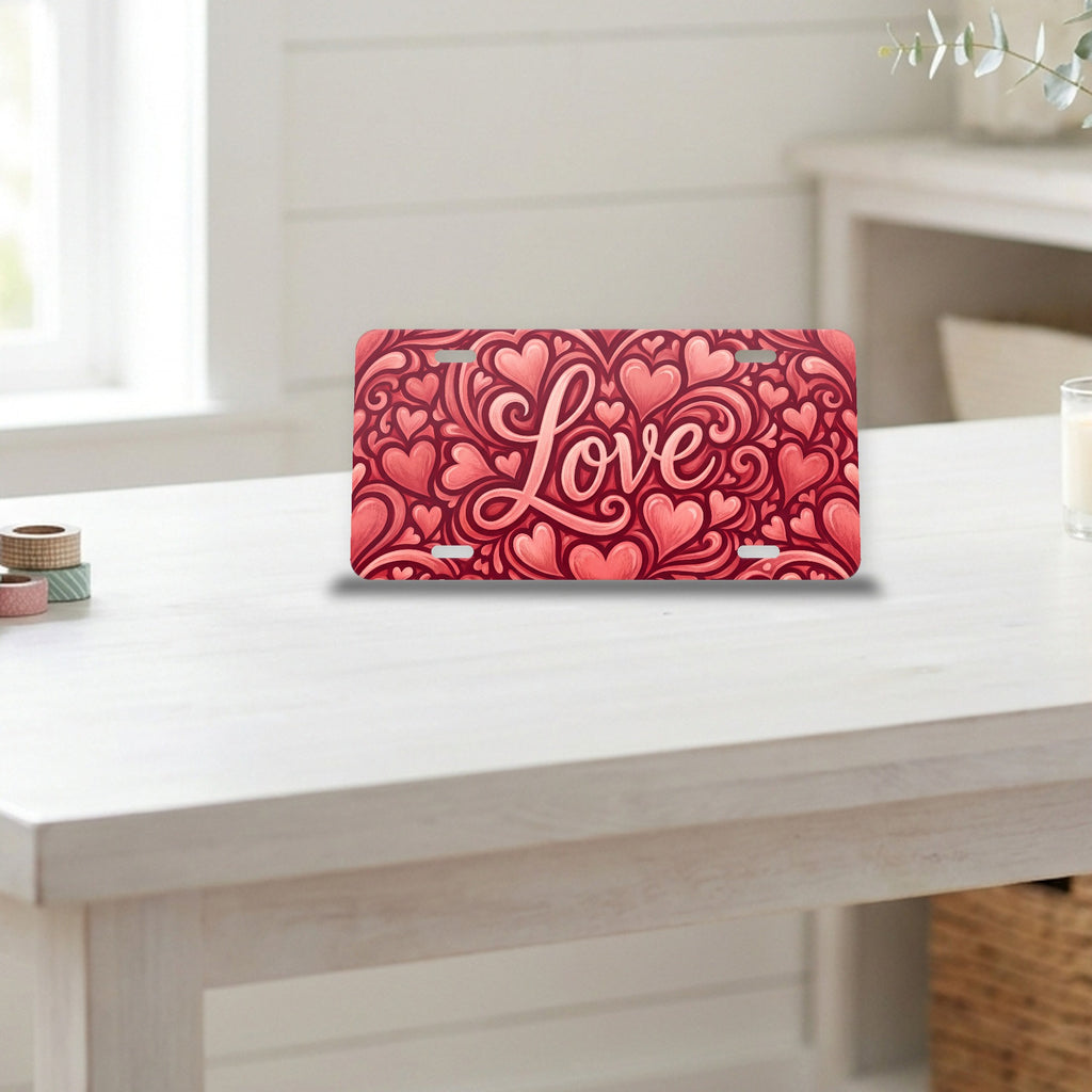 Love Script Hearts aluminum front license plate