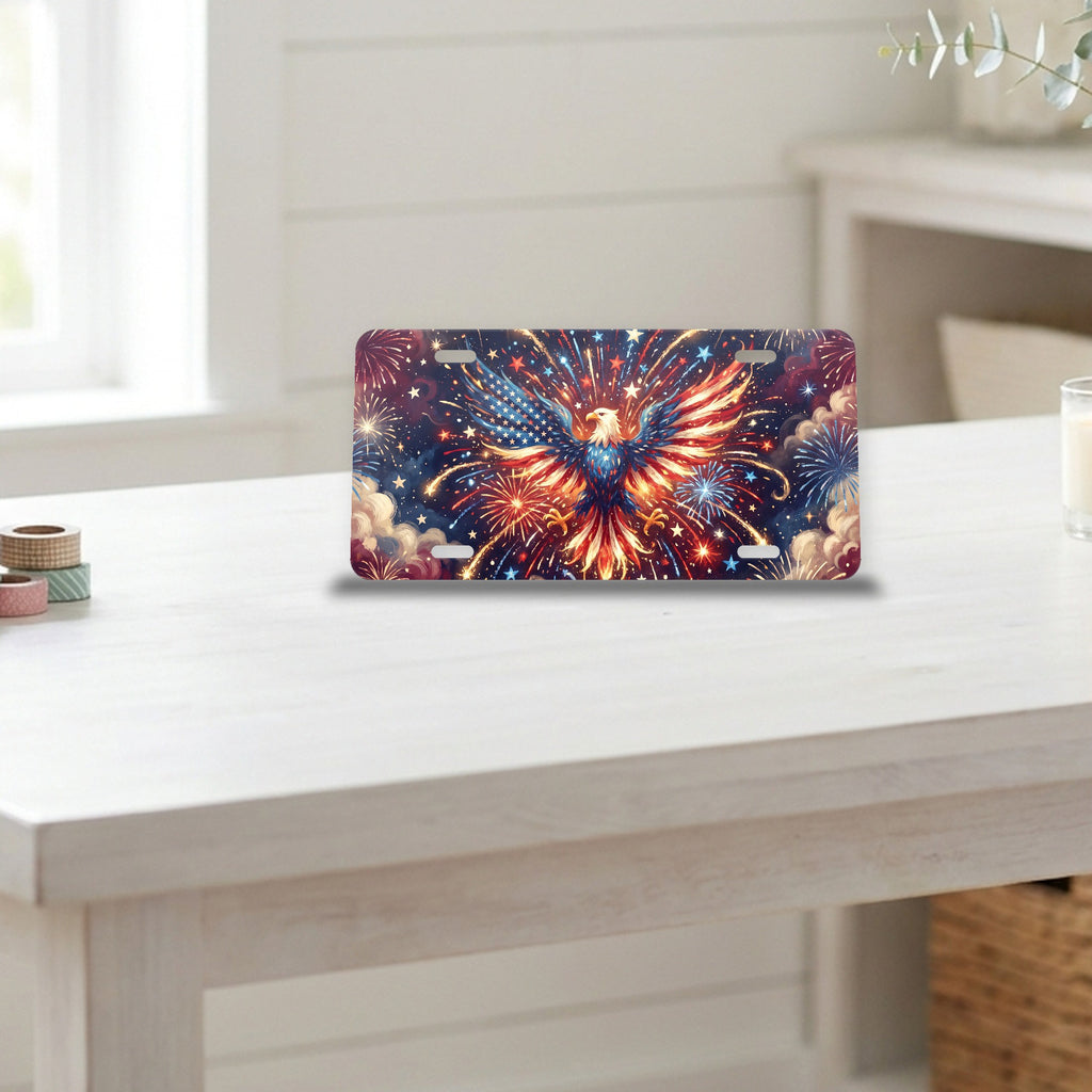 July 4th Fireworks aluminum front license plate