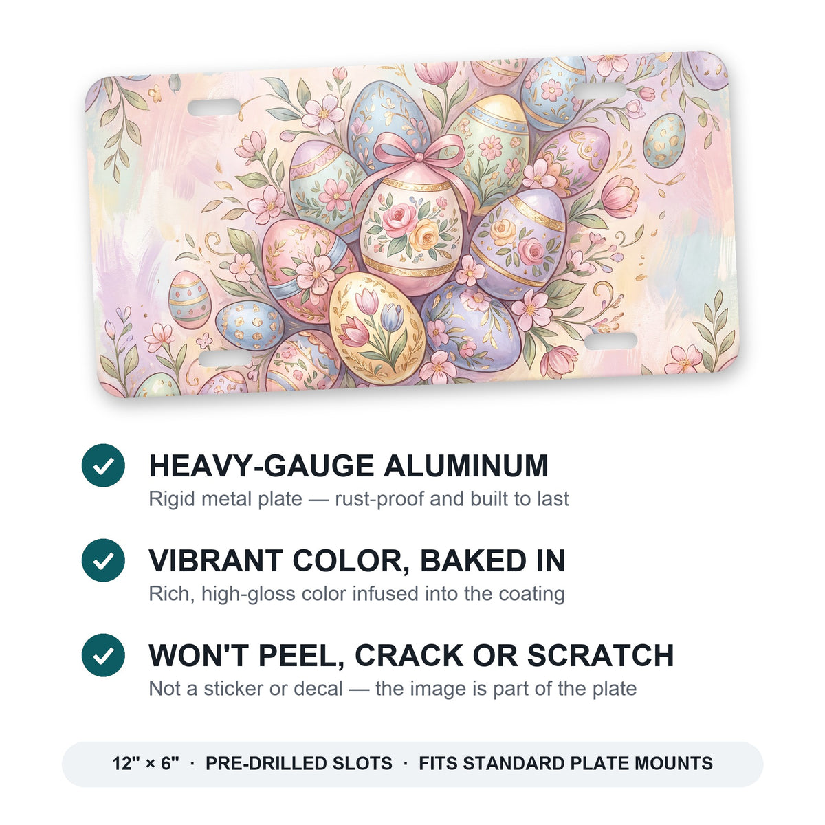 Easter Pastel Eggs aluminum front license plate