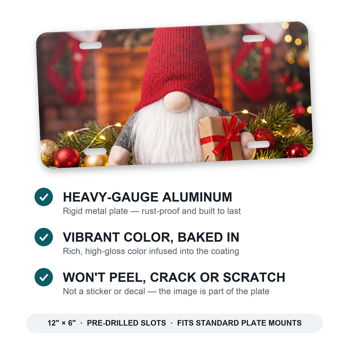 Holiday Gnome aluminum front license plate