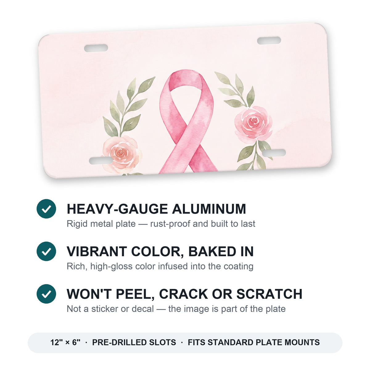 Breast Cancer Ribbon aluminum front license plate