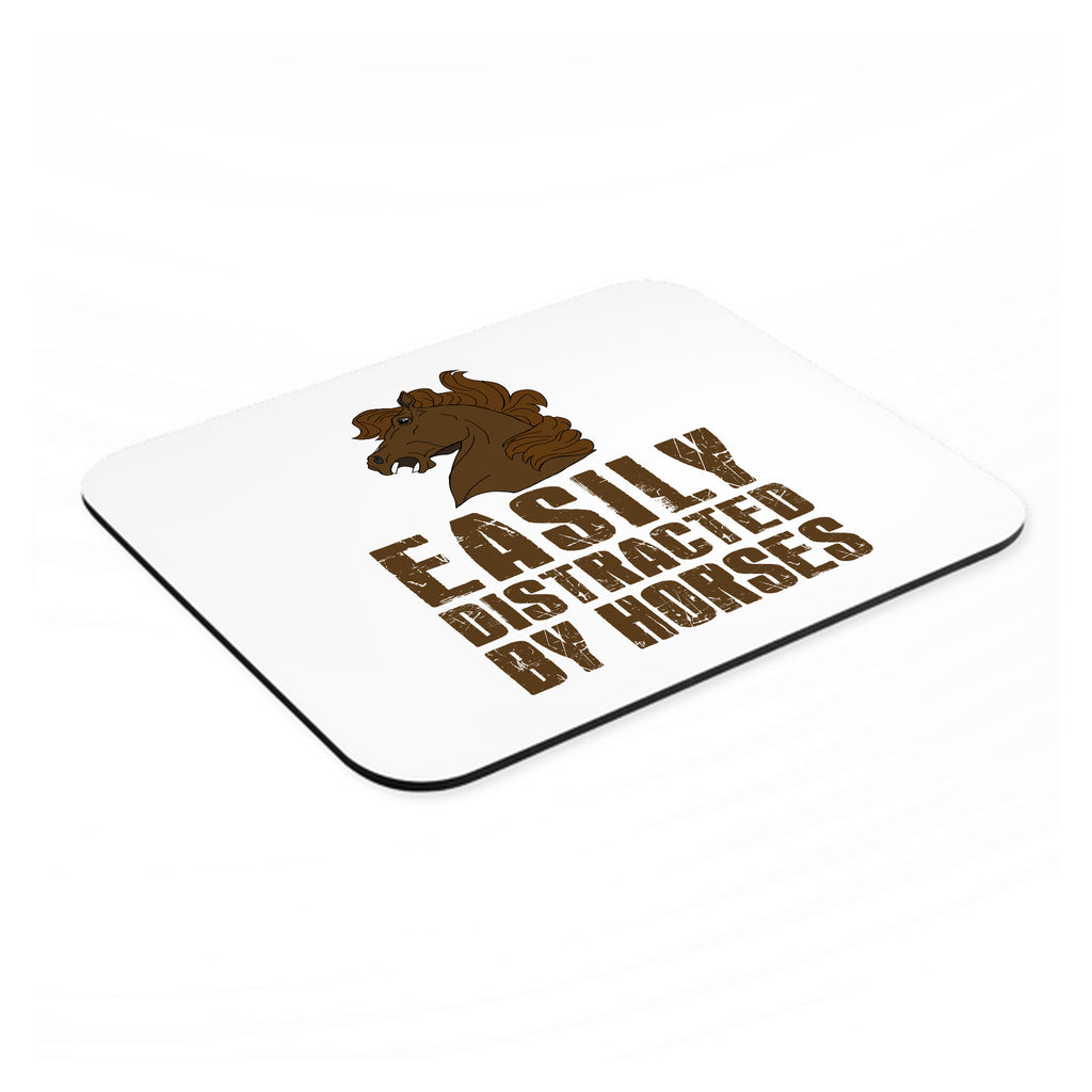 Easily Distracted By Horses mouse pad, angled view showing the 1/4 inch thick base