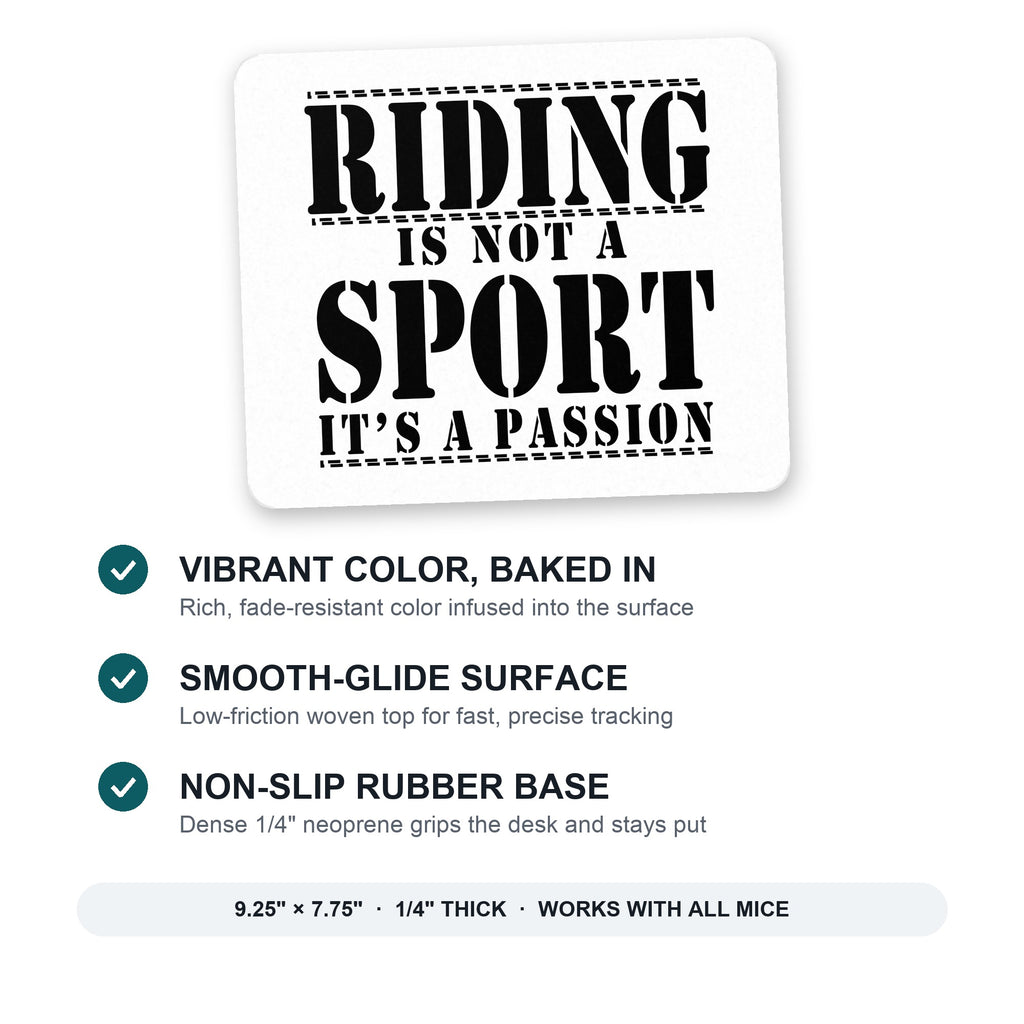Riding is A Passion - horses mouse pad: vibrant color, smooth-glide surface, non-slip rubber base, 9.25 x 7.75 inches