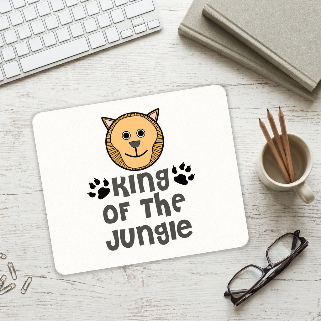 King of the Jungle - Lion mouse pad on a desk with a keyboard